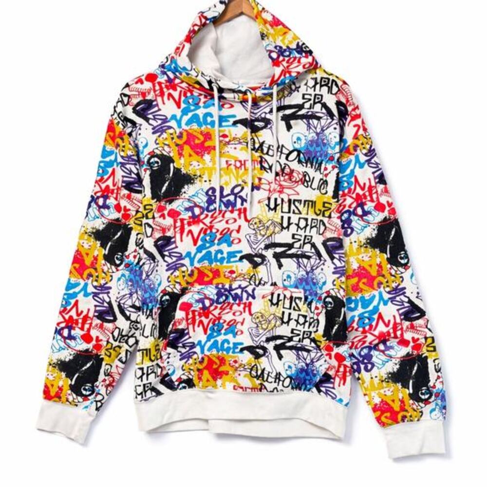 Eighty‎ Eight Hoodie Graffiti Multi-Color Design Men's Sz L